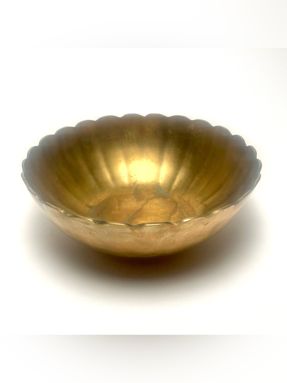 Vintage Scalloped Solid Brass Bowl - Large 10" Fluted Serving Dish Made in Korea